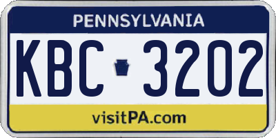 PA license plate KBC3202