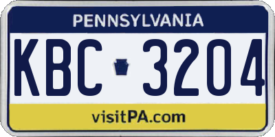 PA license plate KBC3204