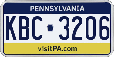 PA license plate KBC3206