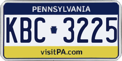 PA license plate KBC3225