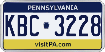 PA license plate KBC3228