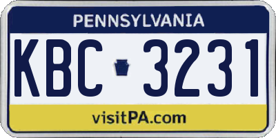 PA license plate KBC3231