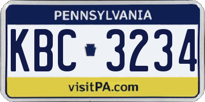 PA license plate KBC3234