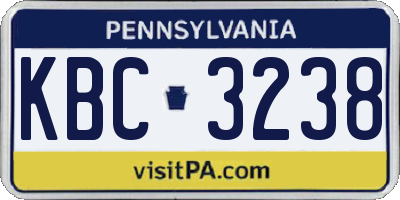PA license plate KBC3238