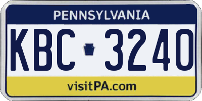 PA license plate KBC3240