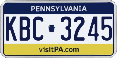 PA license plate KBC3245