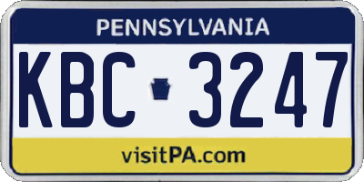 PA license plate KBC3247