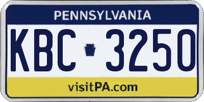 PA license plate KBC3250