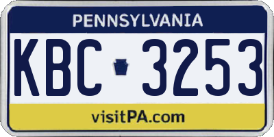 PA license plate KBC3253