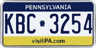 PA license plate KBC3254