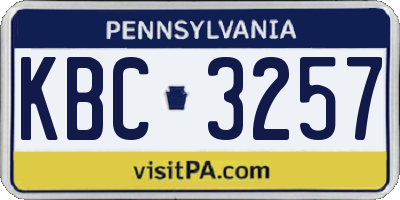PA license plate KBC3257