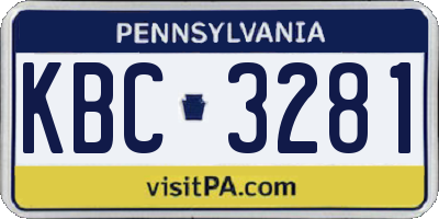 PA license plate KBC3281