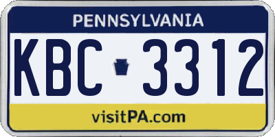 PA license plate KBC3312