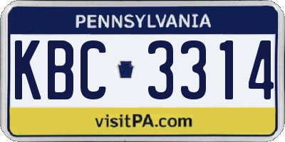 PA license plate KBC3314