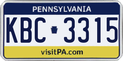 PA license plate KBC3315