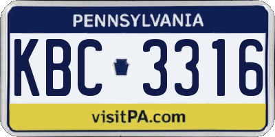 PA license plate KBC3316
