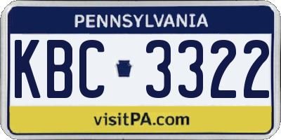 PA license plate KBC3322