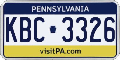 PA license plate KBC3326