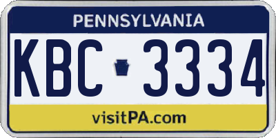 PA license plate KBC3334