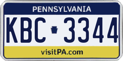 PA license plate KBC3344