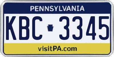 PA license plate KBC3345