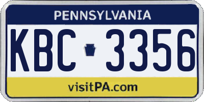 PA license plate KBC3356