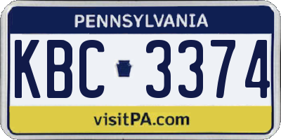 PA license plate KBC3374