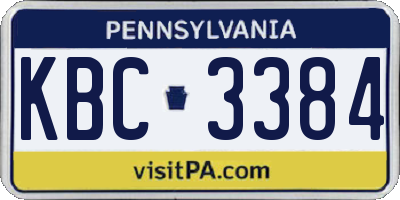 PA license plate KBC3384
