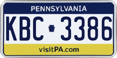 PA license plate KBC3386