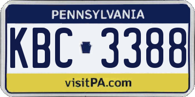 PA license plate KBC3388