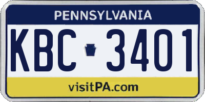 PA license plate KBC3401