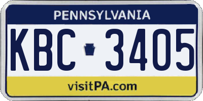 PA license plate KBC3405