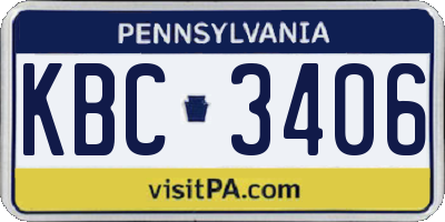 PA license plate KBC3406