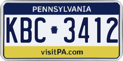 PA license plate KBC3412