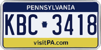 PA license plate KBC3418