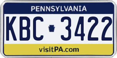 PA license plate KBC3422