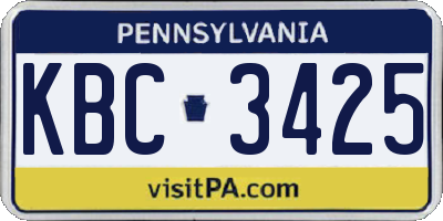 PA license plate KBC3425