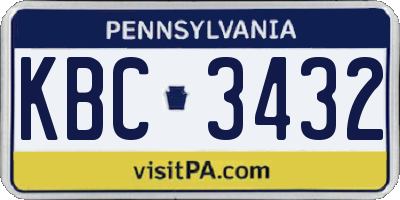 PA license plate KBC3432