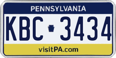 PA license plate KBC3434