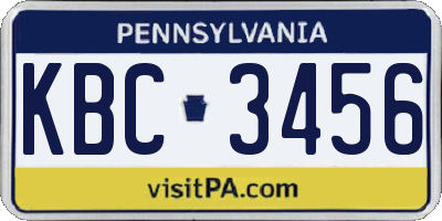 PA license plate KBC3456