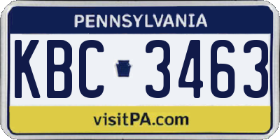 PA license plate KBC3463