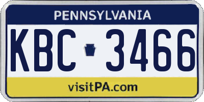 PA license plate KBC3466