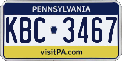 PA license plate KBC3467