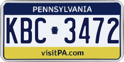 PA license plate KBC3472