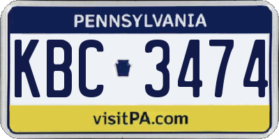 PA license plate KBC3474