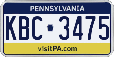 PA license plate KBC3475