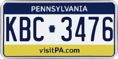PA license plate KBC3476