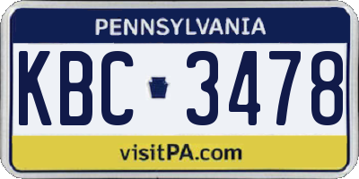 PA license plate KBC3478