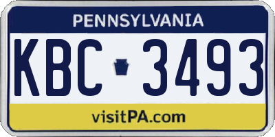 PA license plate KBC3493