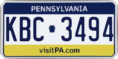 PA license plate KBC3494